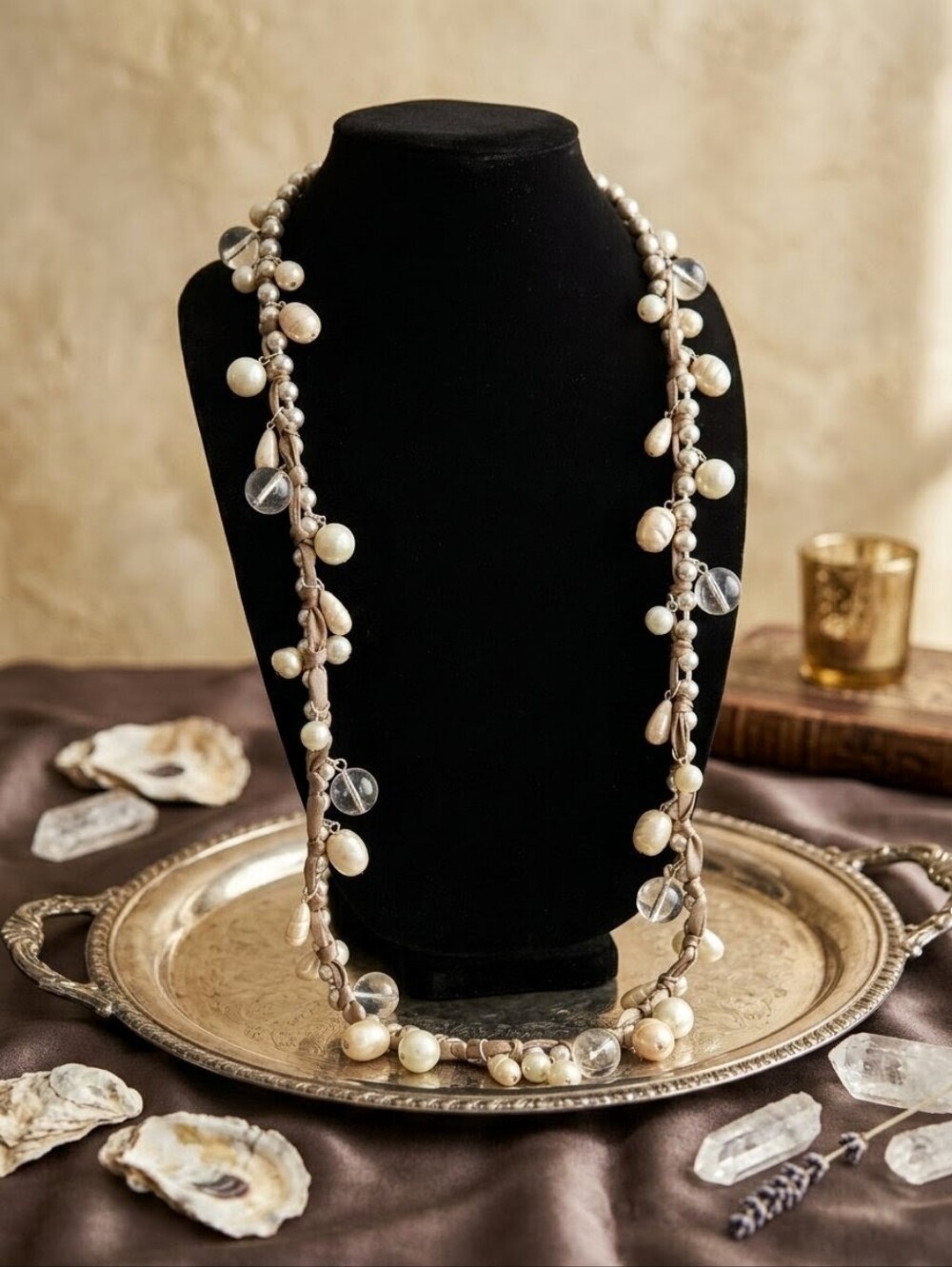 Y2K Whimsigoth Pearl Lucite Ribbon Statement Rope Necklace 38” NOS - Picture 11 of 11